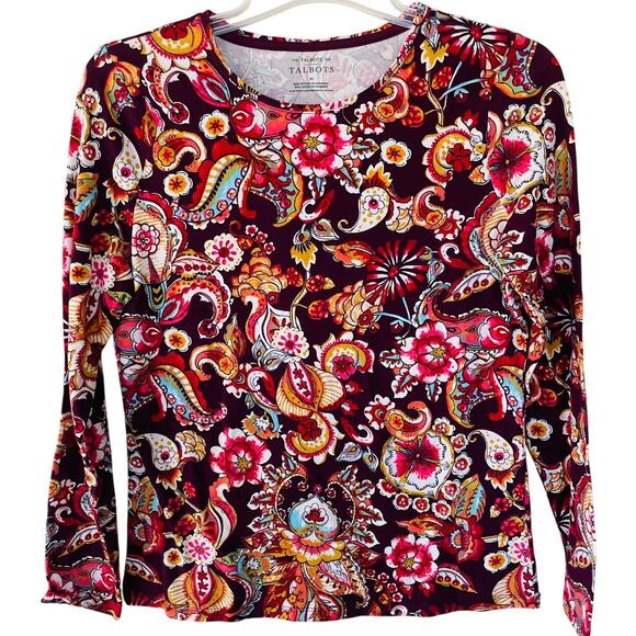 Talbots size M pullover floral burgundy pullover long T-Shirt - Picture 1 of 6